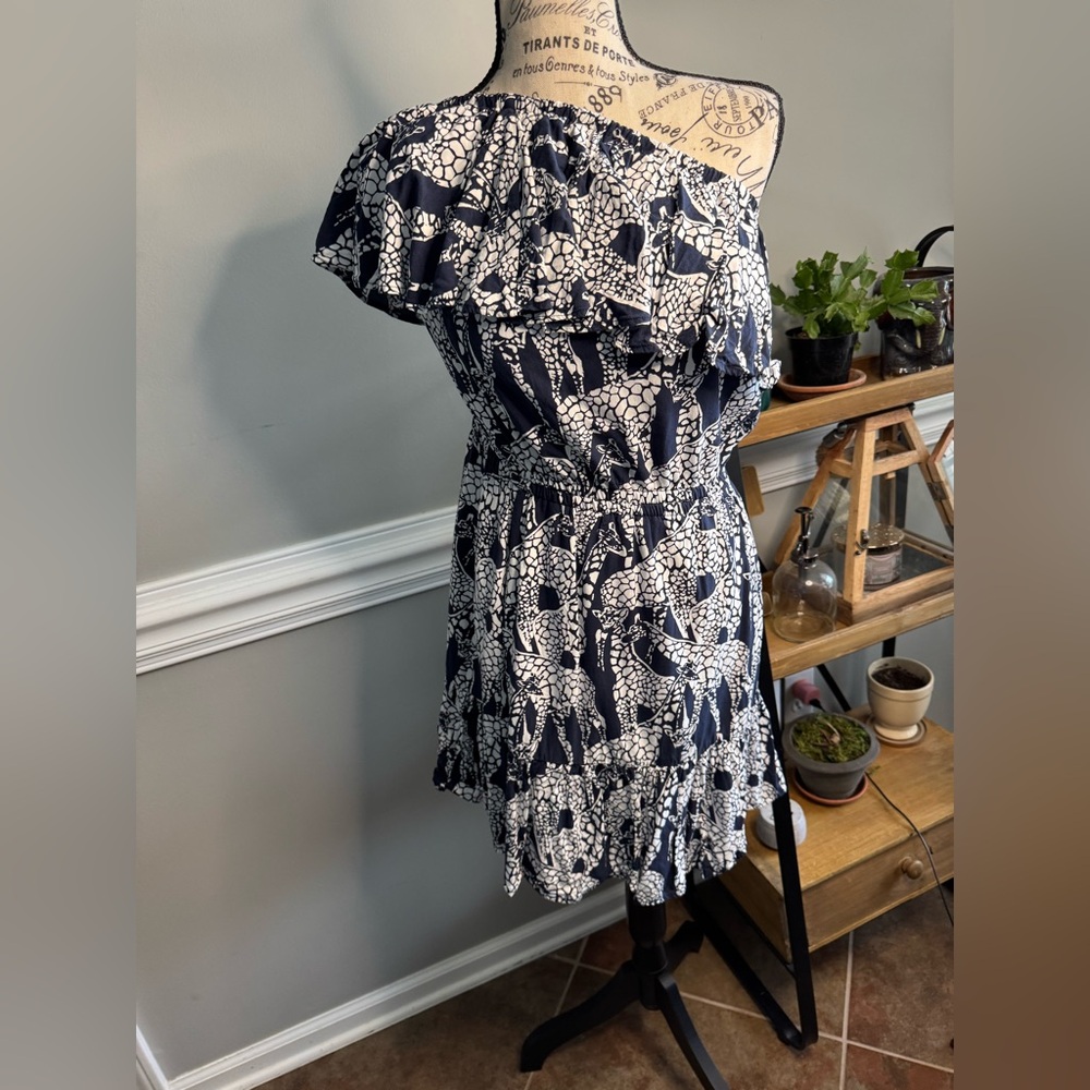Crown & Ivy Black and White One Shoulder Ruffled Sundress